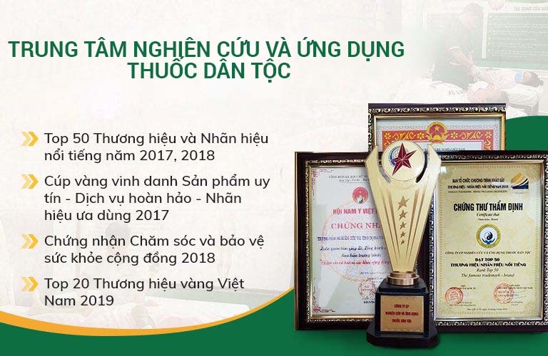 Các giải thưởng, chứng nhận của Trung tâm Thuốc dân tộc